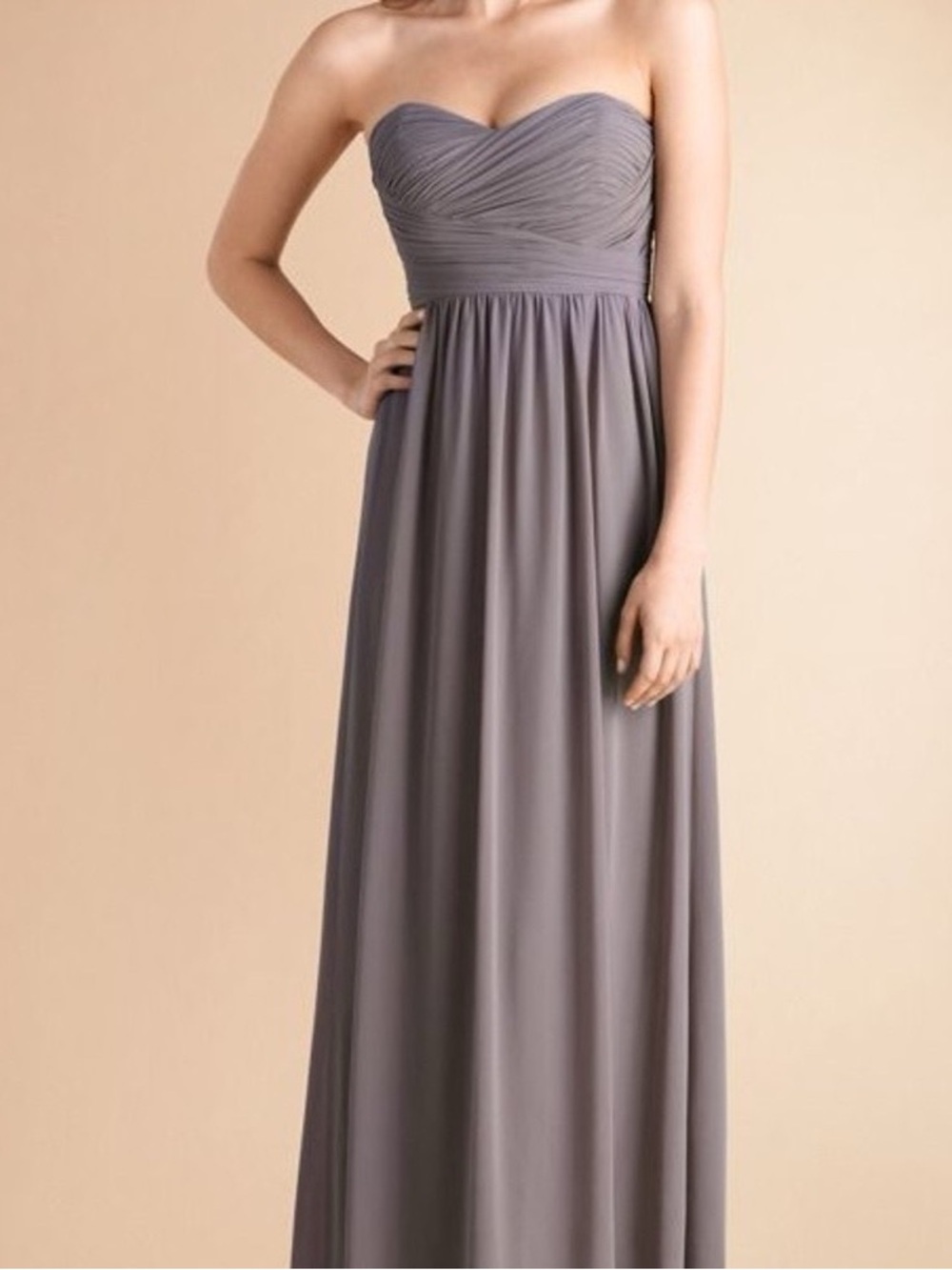 Strapless Ruched Empire Waist Maxi Dress - Gray